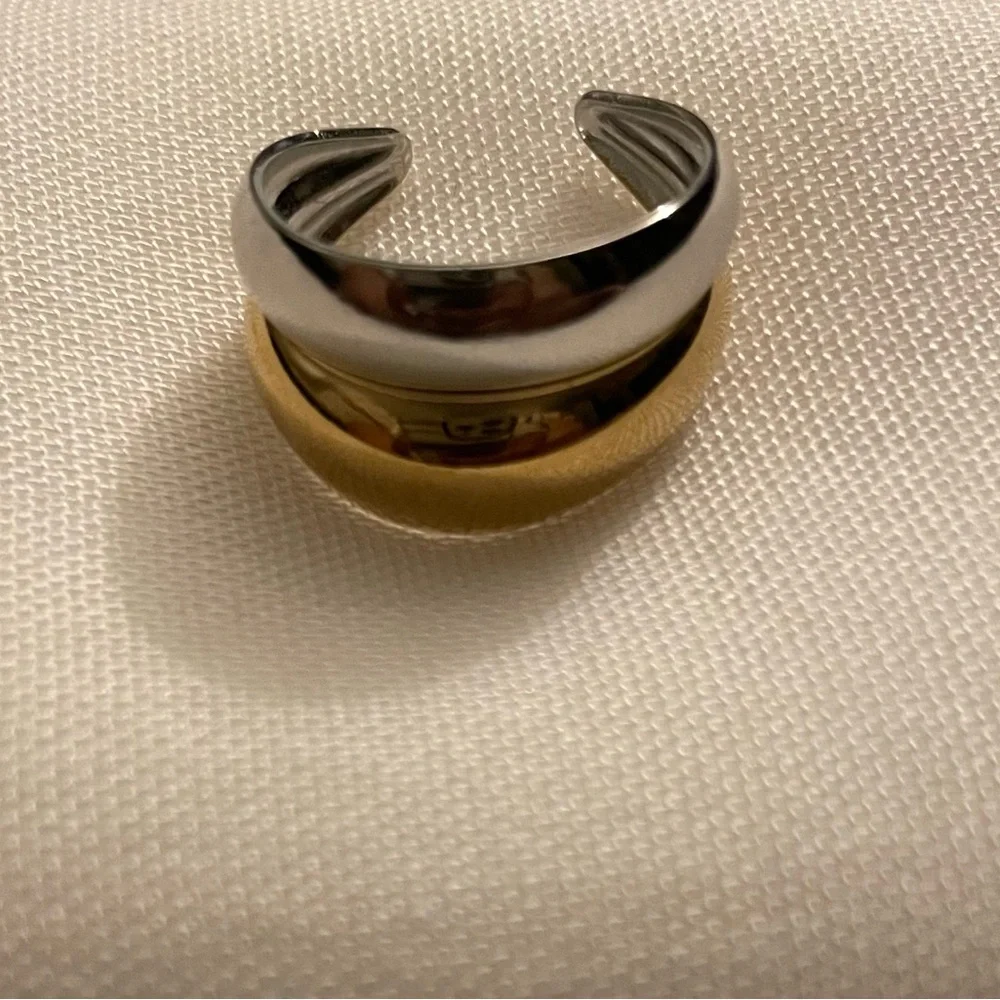 18K Gold-Plated Delicate Two-Tone Gold & Silver Open Ring
